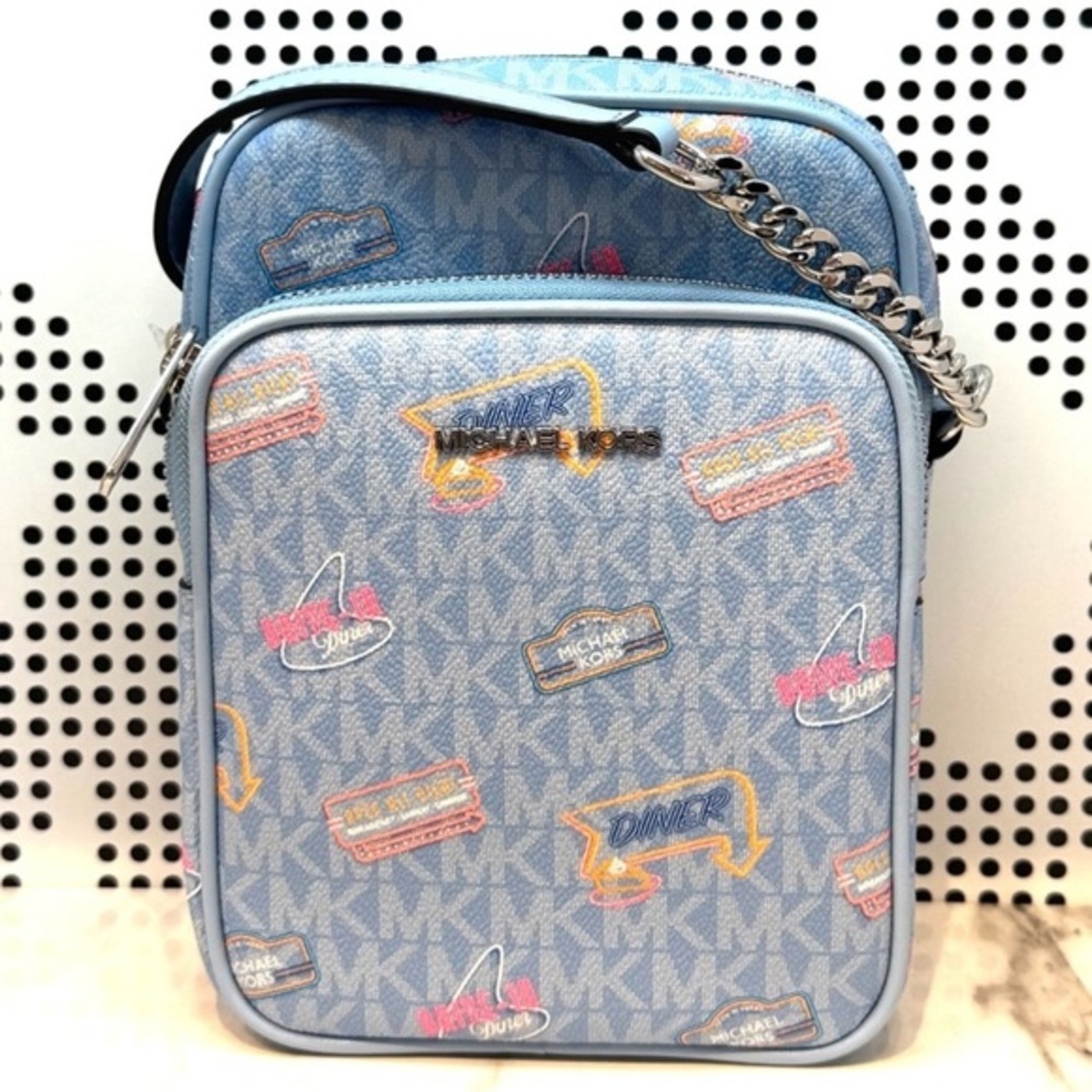 Michael Kors Medium Jet Set Travel NS Chain Xbody Bag Light Sky Multi